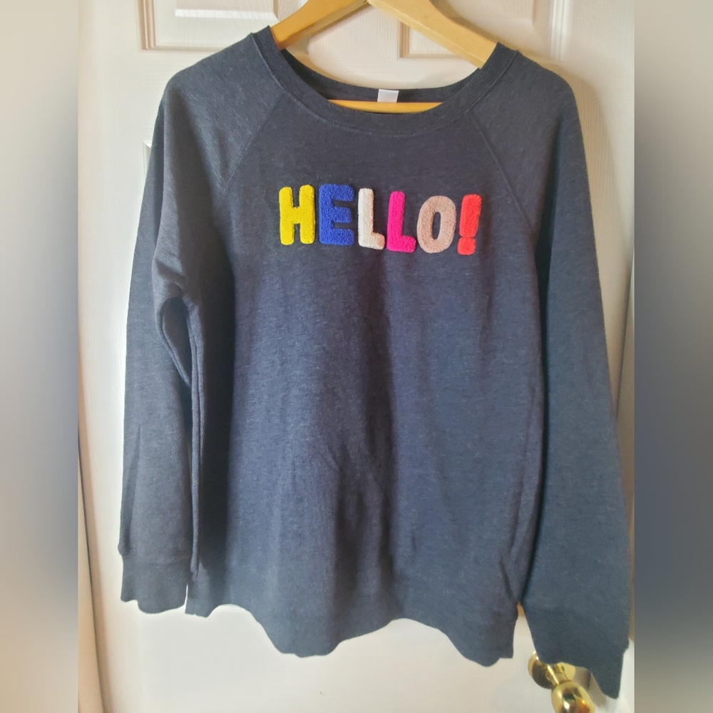 Like New Old Navy M Heather Gray Long Sleeve Sqeatshirt Hello Emblem